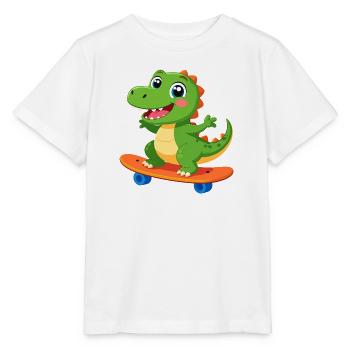 Petit dinosaure vert sur un skateboard – Design cool - T-shirt bio MINI CREATOR Stanley/Stella Enfant - blanc - Devant - Maike (125cm)