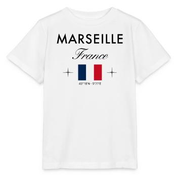 Marseille France Coordinates Travel Souvenir - Stanley/Stella MINI CREATOR Kids’ T-Shirt - white - Front - Maike (125cm)