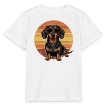 Vintage Dachshund Sunset Retro 70s Sunglasses Shirt - Stanley/Stella MINI CREATOR Kids’ T-Shirt - white - Front - Maike (125cm)