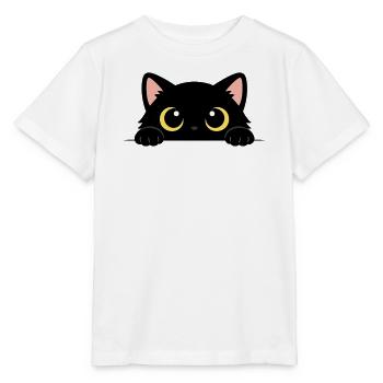 Chat Noir Curieux – Yeux Jaunes Adorables - T-shirt bio MINI CREATOR Stanley/Stella Enfant - blanc - Devant - Maike (125cm)