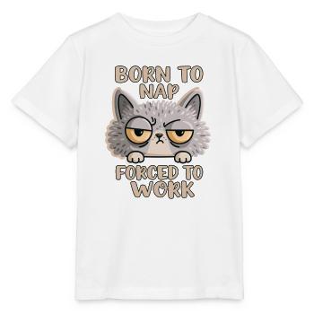 Chat fatigué né pour faire la sieste Forcé de travailler - T-shirt bio MINI CREATOR Stanley/Stella Enfant - blanc - Devant - Maike (125cm)