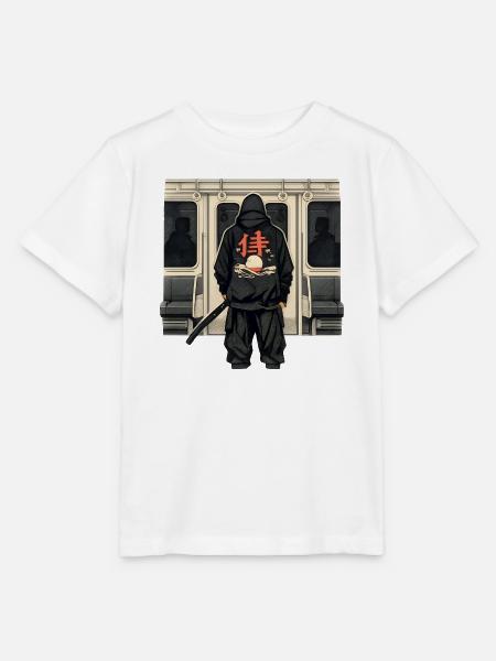 U-Bahn Ninja mit rotem Kanji - Stanley/Stella Kinder T-Shirt MINI CREATOR - Weiß