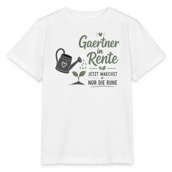 Gärtner in Rente – Gießkanne & Spruch – Geschenk - Stanley/Stella Kinder T-Shirt MINI CREATOR  - Weiß - Vorne - Maike (125cm)
