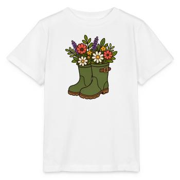 Fleurs dans des bottes en caoutchouc - T-shirt bio MINI CREATOR Stanley/Stella Enfant - blanc - Devant - Maike (125cm)