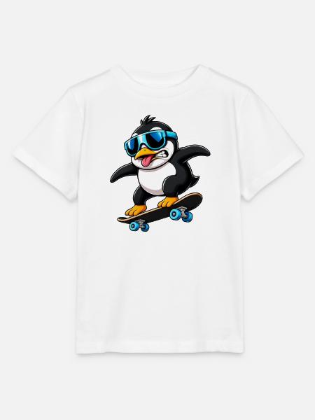 Cooler Pinguin Skateboarder Quirky Comic - Stanley/Stella Kinder T-Shirt MINI CREATOR - Weiß