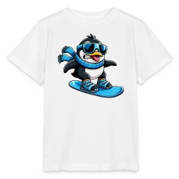 Quirky Penguin Snowboarder Winter Sports - Stanley/Stella MINI CREATOR Kids’ T-Shirt - white - Front - Maike (125cm)