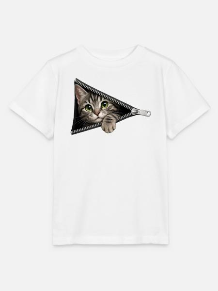 Süßes Kätzchen Reißverschluss Katze - Stanley/Stella Kinder T-Shirt MINI CREATOR - Weiß