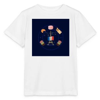 Pariser Gebäck- und Eiffelflaggenabzeichen - Stanley/Stella Kinder T-Shirt MINI CREATOR  - Weiß - Vorne - Maike (125cm)