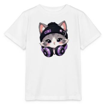 Lila DJ-Katze mit Kopfhörern - Stanley/Stella Kinder T-Shirt MINI CREATOR  - Weiß - Vorne - Maike (125cm)