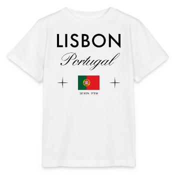 Lisbon Portugal Coordinates Travel Souvenir - Stanley/Stella MINI CREATOR Kids’ T-Shirt - white - Front - Maike (125cm)