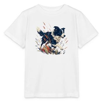 Hund auf der bunten Wiese - Stanley/Stella Kinder T-Shirt MINI CREATOR  - Weiß - Vorne - Maike (125cm)