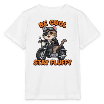 Katzen-Rocker auf Motorrad Stay Fluffy - Stanley/Stella Kinder T-Shirt MINI CREATOR  - Weiß - Vorne - Maike (125cm)