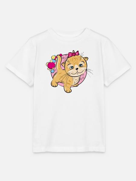 Verspieltes Kätzchen mit rosa Schleife - Stanley/Stella Kinder T-Shirt MINI CREATOR - Weiß