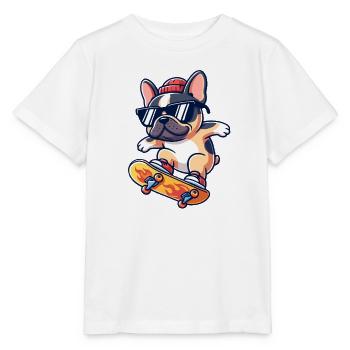 Französischer Bulldoggen-Skater - Stanley/Stella Kinder T-Shirt MINI CREATOR  - Weiß - Vorne - Maike (125cm)