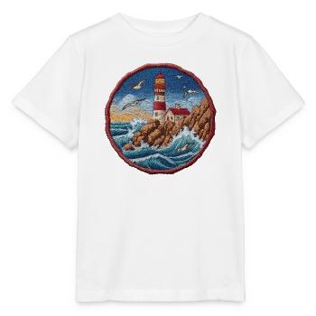 Leuchtturm am rauen Küstenriff Patch - Stanley/Stella Kinder T-Shirt MINI CREATOR  - Weiß - Vorne - Maike (125cm)