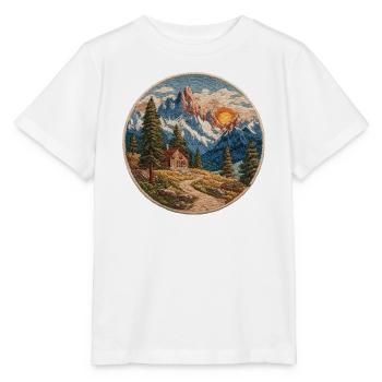 Berglandschaft Patch mit Hütte - Stanley/Stella Kinder T-Shirt MINI CREATOR  - Weiß - Vorne - Maike (125cm)