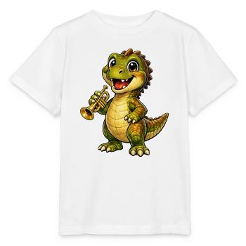 Dino mit Trompete - Stanley/Stella Kinder T-Shirt MINI CREATOR  - Weiß - Vorne - Maike (125cm)