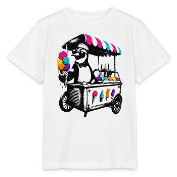 Pinguin am Eiswagen im Stencil Style - Stanley/Stella MINI CREATOR Kids’ T-Shirt - white - Front - Maike (125cm)