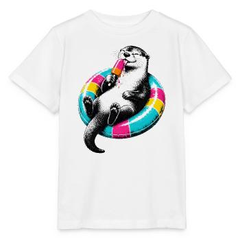 Otter mit Eis im Stencil Style - Stanley/Stella Kinder T-Shirt MINI CREATOR  - Weiß - Vorne - Maike (125cm)
