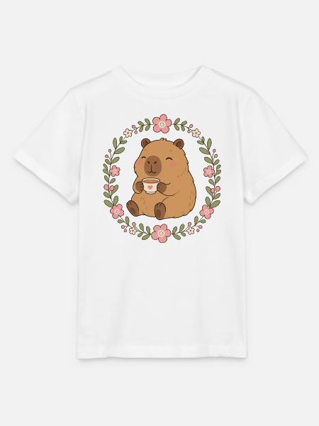 Capybara mit Kaffeebecher - Stanley/Stella Kinder T-Shirt MINI CREATOR  - Weiß