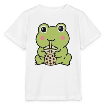Cute Kawaii Frog Drinking Bubble Tea Sticker - Stanley/Stella MINI CREATOR Kids’ T-Shirt - white - Front - Maike (125cm)