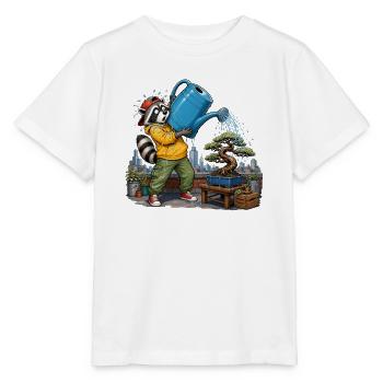 Raccoon watering bonsai on roof terrace chaos - Stanley/Stella MINI CREATOR Kids’ T-Shirt - white - Front - Maike (125cm)