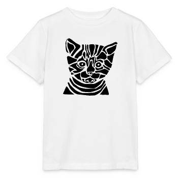 Schwarze Grafikkatze – Geometrisches Porträt - Stanley/Stella Kinder T-Shirt MINI CREATOR  - Weiß - Vorne - Maike (125cm)