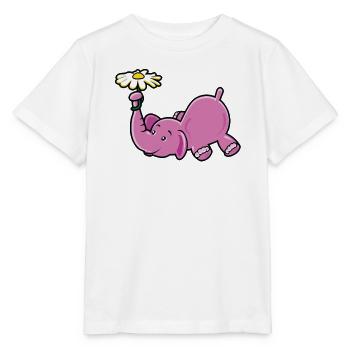 Rosa Elefant mit Gänseblümchen - Stanley/Stella Kinder T-Shirt MINI CREATOR  - Weiß - Vorne - Maike (125cm)