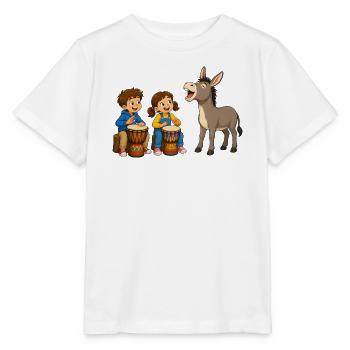 Children's drumming with donkey Cheerful musical motif - Stanley/Stella MINI CREATOR Kids’ T-Shirt - white - Front - Maike (125cm)