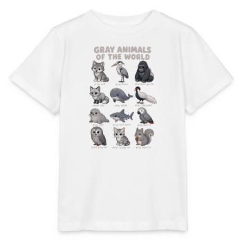 Gray Animals Of The World Wildlife Diagram Wolf Owl - Stanley/Stella MINI CREATOR Kids’ T-Shirt - white - Front - Maike (125cm)