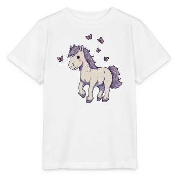 Süßes Pony mit Schmetterlingen - Stanley/Stella Kinder T-Shirt MINI CREATOR  - Weiß - Vorne - Maike (125cm)