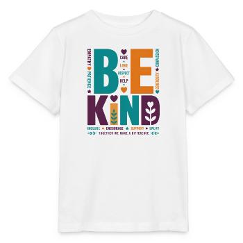 Be Kind – Buntes Typografie Statement Word Stack - Stanley/Stella Kinder T-Shirt MINI CREATOR  - Weiß - Vorne - Maike (125cm)
