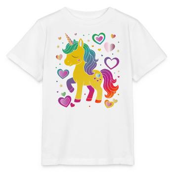 Niedliches Einhorn mit Herzen Design - Stanley/Stella Kinder T-Shirt MINI CREATOR  - Weiß - Vorne - Maike (125cm)