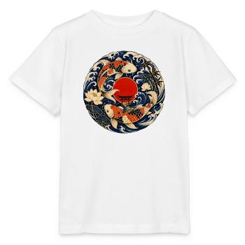 Koi in the moon circle with torii - Stanley/Stella MINI CREATOR Kids’ T-Shirt - white - Front - Maike (125cm)