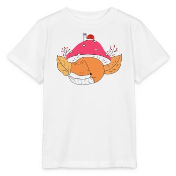 Süßer Fuchs schläft unter Pilz Herbst - Stanley/Stella Kinder T-Shirt MINI CREATOR  - Weiß - Vorne - Maike (125cm)