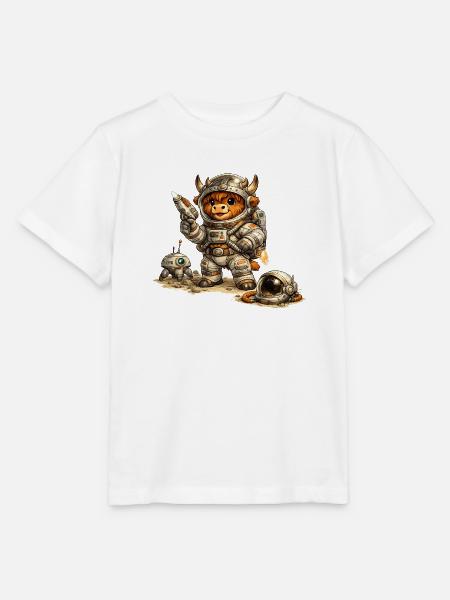 Highland Cow Astronaut - Stanley/Stella Kinder T-Shirt MINI CREATOR  - Weiß