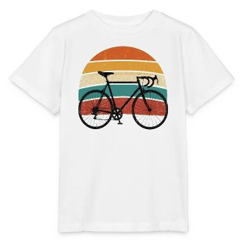 Retro-Fahrrad auf bunter Schleife - Stanley/Stella Kinder T-Shirt MINI CREATOR  - Weiß - Vorne - Maike (125cm)