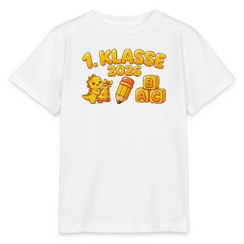 1. KLASSE 2026 Dino Einschulung - Schulanfang  - Stanley/Stella Kinder T-Shirt MINI CREATOR  - Weiß - Vorne - Maike (125cm)