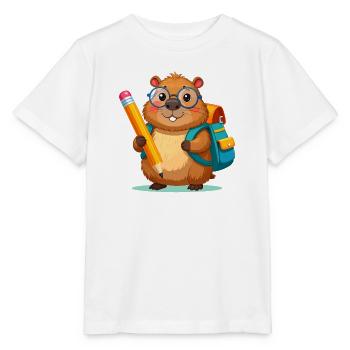 Beaver for school enrollment – start of school with pencil - Stanley/Stella MINI CREATOR Kids’ T-Shirt - white - Front - Maike (125cm)