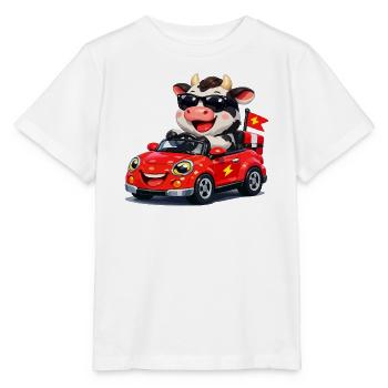 Tough cow in red convertible - Stanley/Stella MINI CREATOR Kids’ T-Shirt - white - Front - Maike (125cm)