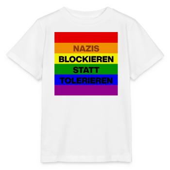 NAZIS BLOCKIEREN STATT TOLERIEREN, NO NZS, NO AFD - Stanley/Stella Kinder T-Shirt MINI CREATOR  - Weiß - Vorne - Maike (125cm)