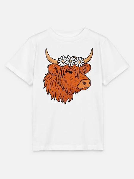 Schottisches Hochlandrind mit Margeriten - Stanley/Stella Kinder T-Shirt MINI CREATOR - Weiß