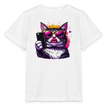 Cool Cat with Sunglasses – Selfie Cat Design - Stanley/Stella MINI CREATOR Kids’ T-Shirt - white - Front - Maike (125cm)