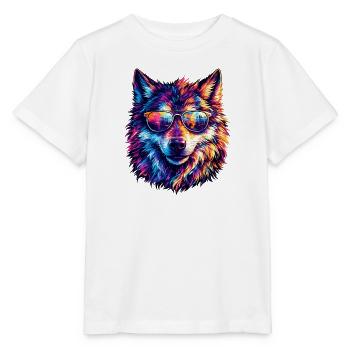 Colored wolf with sunglasses - Stanley/Stella MINI CREATOR Kids’ T-Shirt - white - Front - Maike (125cm)