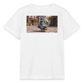 Traveler Pigeon in Beanie exploring European Town - Stanley/Stella MINI CREATOR Kids’ T-Shirt - white - Front - Maike (125cm)