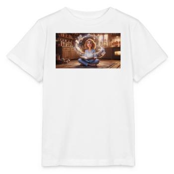 Magic of Reading: Girl with Flying Books in a Cozy - Stanley/Stella MINI CREATOR Kids’ T-Shirt - white - Front - Maike (125cm)