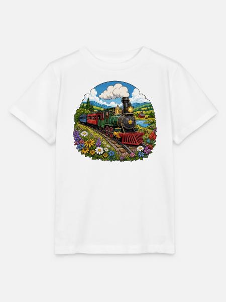 Dampflok im bunten Blumenmeer - Stanley/Stella Kinder T-Shirt MINI CREATOR  - Weiß