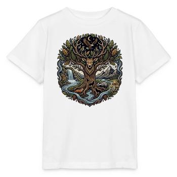 Moon Forest Deer with River Landscape - Stanley/Stella MINI CREATOR Kids’ T-Shirt - white - Front - Maike (125cm)