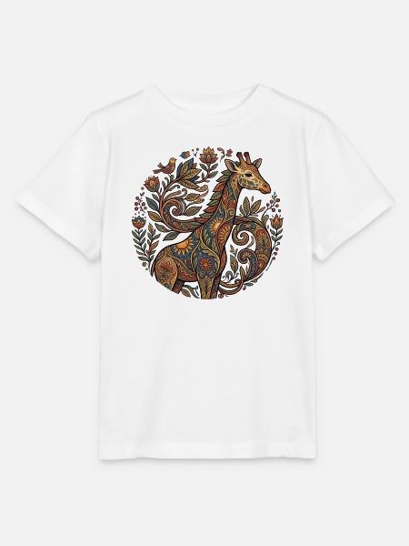 Ornament-Giraffe mit Blütenmuster - Stanley/Stella Kinder T-Shirt MINI CREATOR - Weiß