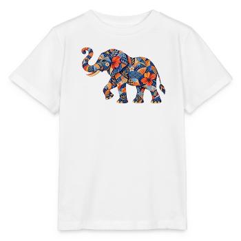Patchwork-Elefant Blumenmuster - Stanley/Stella Kinder T-Shirt MINI CREATOR  - Weiß - Vorne - Maike (125cm)